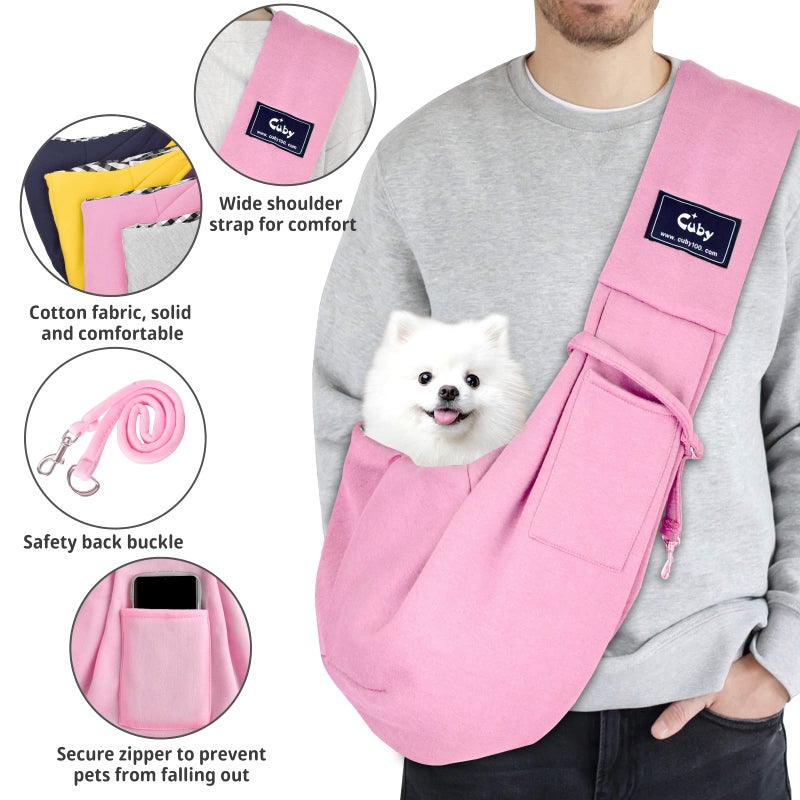 CUBY Dog and Cat Sling Carrier - Hands Free Reversible Pet Papoose Bag - Soft Pouch and Tote Design - Suitable for Puppy, Small Dogs Cats Outdoor (Pink, Unadjustable Strap) - Image 5
